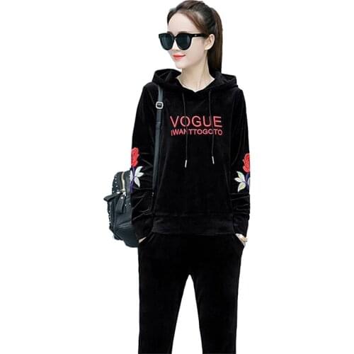 2019 Plus size 3XL-8XL Gold velvet Two-piece Set Women Sportswear Suit Hooded Casual Top Elastic waist Trousers set Thicken G666