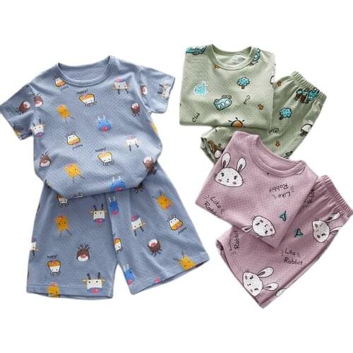 Summer Childrens Pajamas Set Pure Cotton Sportswear Kids T-shirt+shorts Cartoon Pajamas For Girls Boys Baby Sleepwear Nightwear