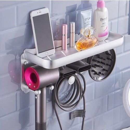Space Aluminum Wall Hanging Punch-free Hair Dryer Holder Hair Dryer Storage Stand Rack Bathroom Wall Holder Rack Storage