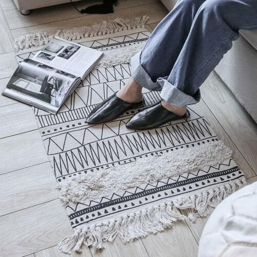 Nordic Carpet Bedroom Living Room Tassel Carpet Modern Creative Rug Floor Mat Home Decoration Rectangle Geometric Printed Rug