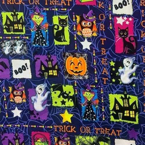 Beautiful 100% Cotton Fabric Blue Halloween Pumpkin Pattern Digital Print Sewing Material DIY Home Patchwork Dress Clothing