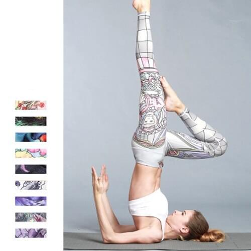 Yoga Leggings Women Gym Tights Yoga Pants Chinese Style Print Elastic Running Pants Workout Tights Sexy Female Pants