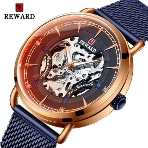 2021 Fashion REWARD Watch Men Automatic Skeleton Mechanical Wristwatches Male Mesh Stainless Steel Strap Reloj Hombre