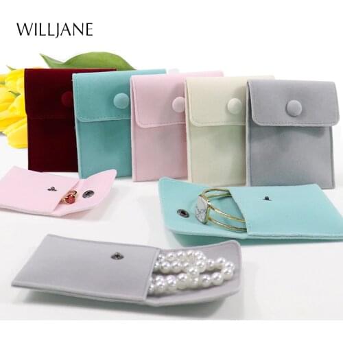 Jewelry Packaging Bag Snap Fastener Superior Soft Velvet Gift Bracelet Bag Necklace Earrings Ring Storage Pouch Customized Logo