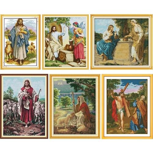 Cross Stitch Kit Counted Jesus Shepherding Patterns 11CT 14CT Needlework Stamped Printed Canvas Needlework Embroidery Decor Sets