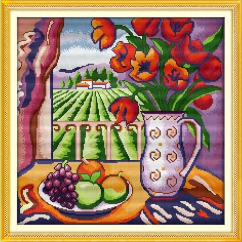 NKF The Window View Handcraft Needlepoint Kit 14CT 11CT Counted Stamped Canvas Chinese Cross Stitch Set for Home Decor