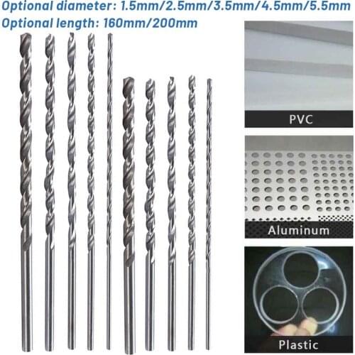Extra Long HSS Straight Drill Bit Set 1.5/2.5/3.5/4.5/5.5mm Length160/200mm Hole Saw Cutter Drilling Kit For Wood Steel Metal