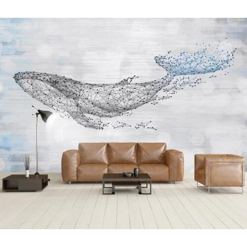 Custom 3D wallpaper mural hand-painted Nordic minimalist retro whale shark background wall