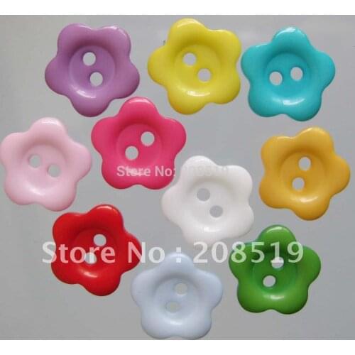 NB0059 Colorful flower buttons mixed 200pcs 2 holes 15mm buttons for craft scrapbook Accessories