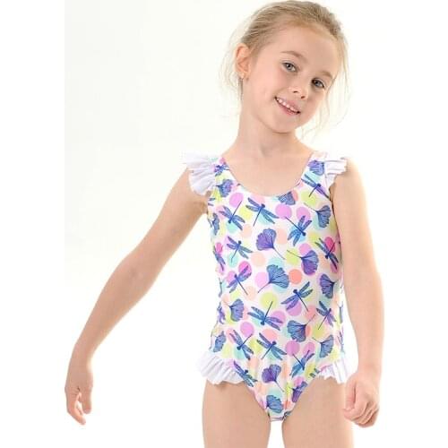 2021 New Childrens Ruffle One-piece Swimsuit Cartoon Dragonfly Bikini Baby Small Children Swimsuit