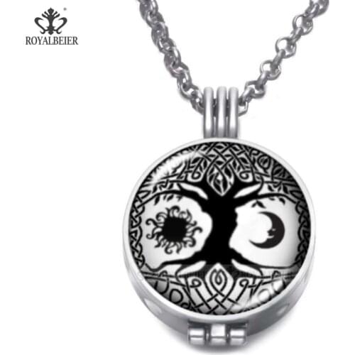 ROYALBEIER Multi-Patterns Perfume Aroma Pendant Necklace 25mm Charm Couples Essential Oil Diffuser Necklace Accessories DZ2260