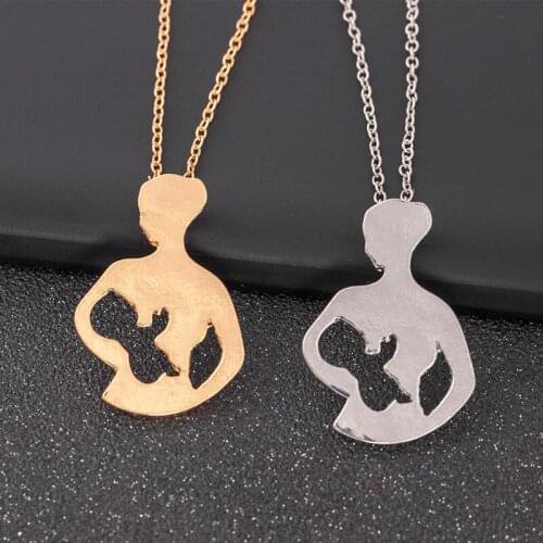 Dropship Breastfeeding Mother and Baby necklace Gold Silver Color necklace geometric pendant custom jewelery Mothers Day Gift