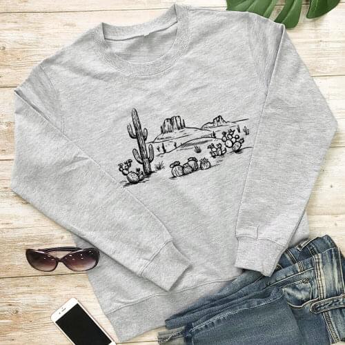 Desert Vibes Cactus Graphic Printed 100%Cotton Women Sweatshirt Unisex Eco Life Spring Autumn Long Sleeve Top Nature Sweatshirts