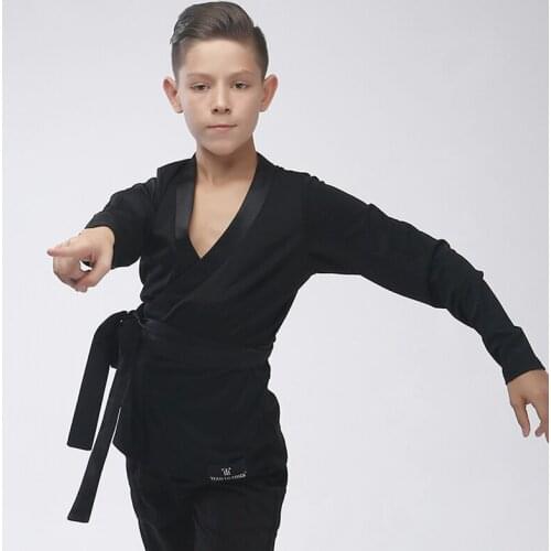 Latin Dance Shirts For Boys Lace-Up Black Tops Male Latin Practice Clothes Salsa Cha Cha Ballroom Dancing Costume Wear VDB3224