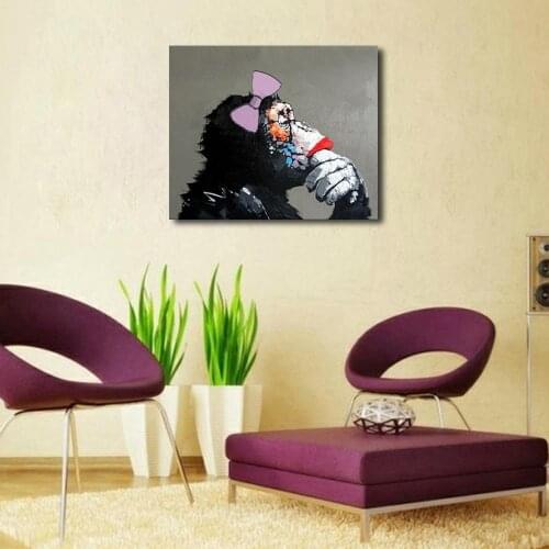 Hand painted cool monkey canvas drawing living room mural animal decoration childrens room extension ready to hang up