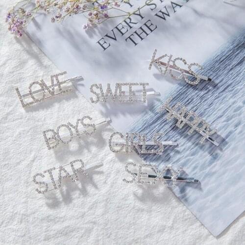 Crystal Hair Clip Rhinestone Hairpin Handmade Hair Clip Crystal Word Trendy Lettering Hair Pin