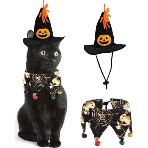 Halloween Small Dog Hat for Cat Pumpkin Skeleton Spider Scarf Animal Cosplay Suit Cat Costume Cosplay Clothes Pet Accessories