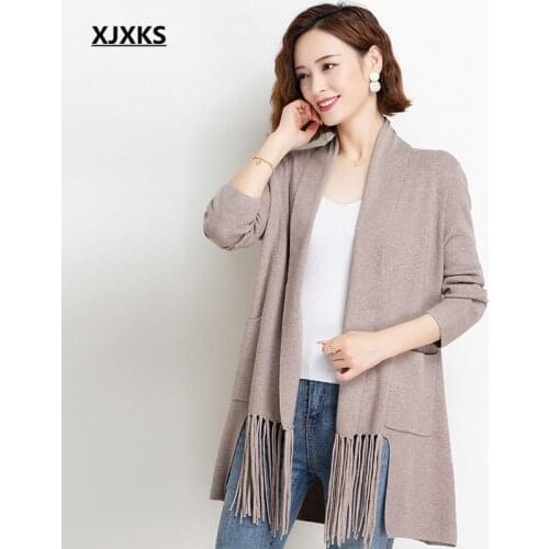 XJXKS Loose plus size fashion fringed women scarf collar sweater autumn 2021 new women wool knitted sweater coat