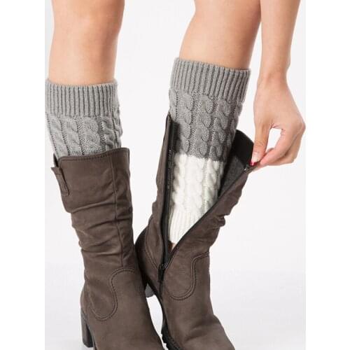 Women Leg Warmers Winter Warm Patchwork Thermal Acrylic Knitted Boot Cuffs Socks Cover