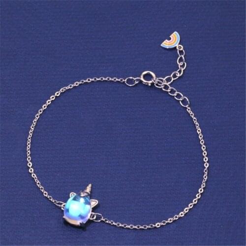 925 Sterling Silver Rainbow Unicorn Charm Bracelet & Bangles Adjustable Braclets For Women Jewelry A211