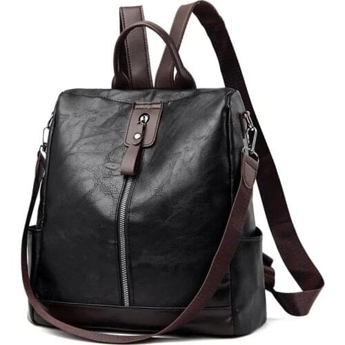 Women Backpack Leather Girl Shoulder Bag Large Capacity Womens Handbag Ladies Shopping Bags Casual Schoolbag Black Sling Bag