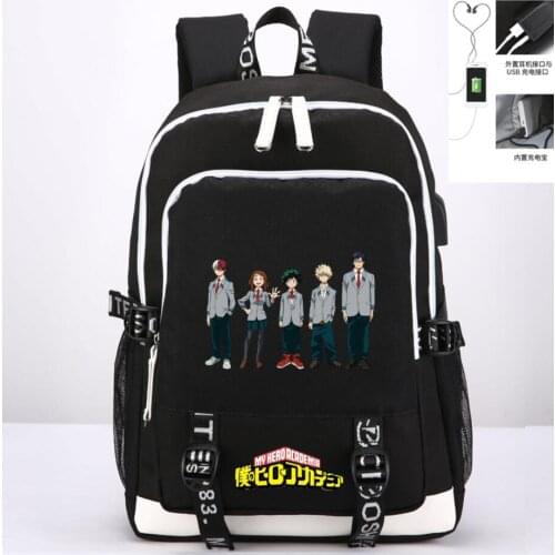My Hero Academia USB Charging Laptop Backpack Nylon School Bags Canvas Travel Backpack Women Anime Midoriya Izuku Back Pack