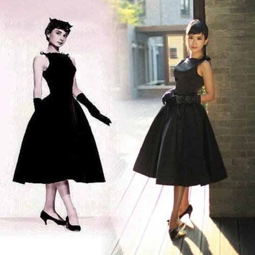 30- summer women vintage 50s Audrey Hepburn style swing little black dress plus size vestidos dresses classical jurken