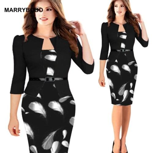 Women Dress Vintage Floral Print Patchwork Office Dress 2020 Elegant OL Bodycon Pencil Party Dresses Plus Size