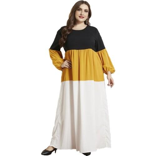 Plus Size Elegant Whole Dress Summer Spring Long Lantern Sleeve Robe Chiffon Comfortable Women Clothes White Yellow Mixed Color