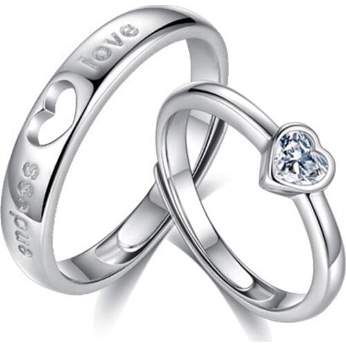 1 Pair Love Heart-shaped Couple Rings for Women Men Engagement Wedding Bands Jewelry Valentines Day Gifts