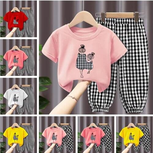 10 styles Girls' Short-sleeved Suit Mother and daughter pattern Summer Multicolor Casual Outits 1-10 Years Childrens 2 Pcs