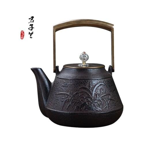 1300ml No Coated Copper iron Pot Orchid Sculpture Cast iron Teapot Large Capacity Of the Japanese Old iron Pot Boil Tea Pot