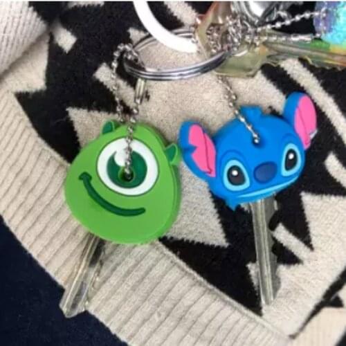 2Pcs/set Key Holder Cartoon Silicone Protective key Case Cover For keys Cute Creative PVC Soft Keychain Ornament Pendant