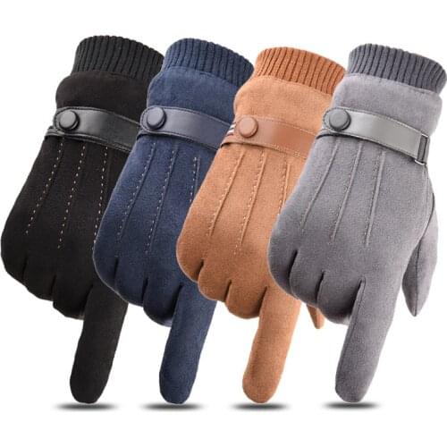 2019 Mens Suede Keep Warm Touch Screen Gloves Unisex Thick Cashmere Anti-slip Driving Gloves Winter Keep Warm Mittens Male Glove