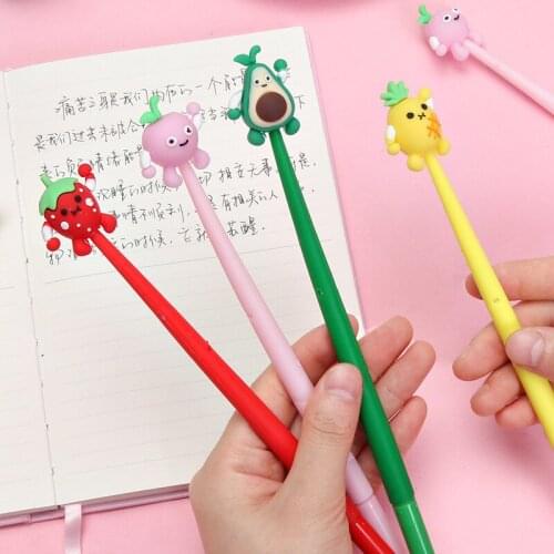24 PCs Korean Cute Creative Avocado Silicone Gel Pens Set Cartoon Office Sign Pen Student Writing Tools Kawaii School Supplies