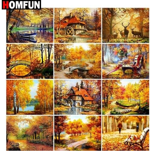HOMFUN Full Square/Round Drill 5D DIY Diamond Painting "Autumn maple leaf scene" Embroidery Cross Stitch 5D Home Decor Gift