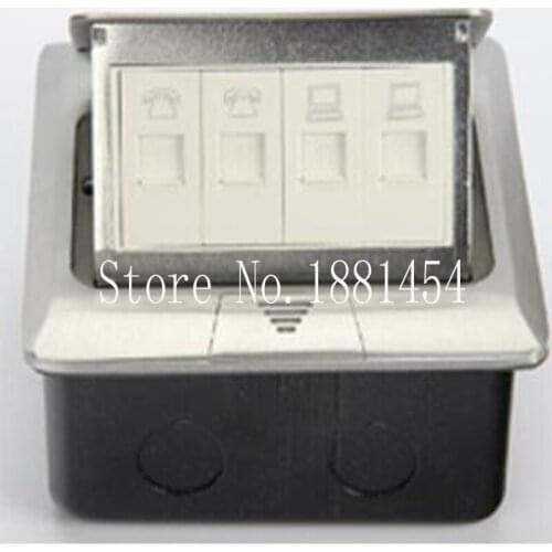 Aluminum material silver floor mounted socket box with 2/3/4 rj45/rj11/data 100 pcs/set