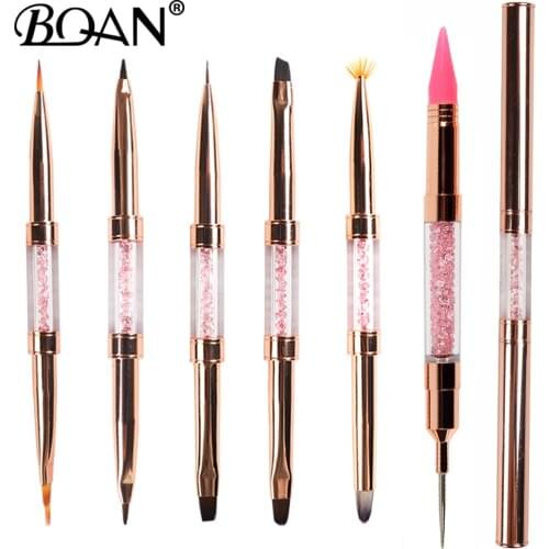 BQAN Gold Rose Double Head Nail Brush Crystal Drawing Gel Brush Liner Brush Painting Pen Gel Polish Crystal Nail Art Manicure