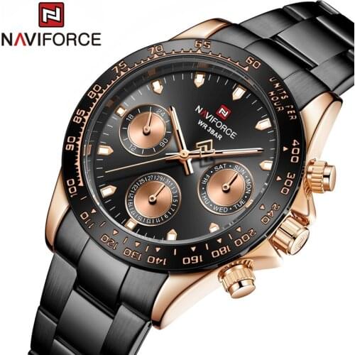 NAVIFORCE Top Brand Luxury Watch Men Fashion Casual Quartz Watches Stainless Steel Wristband Waterproof Clock with Date Display