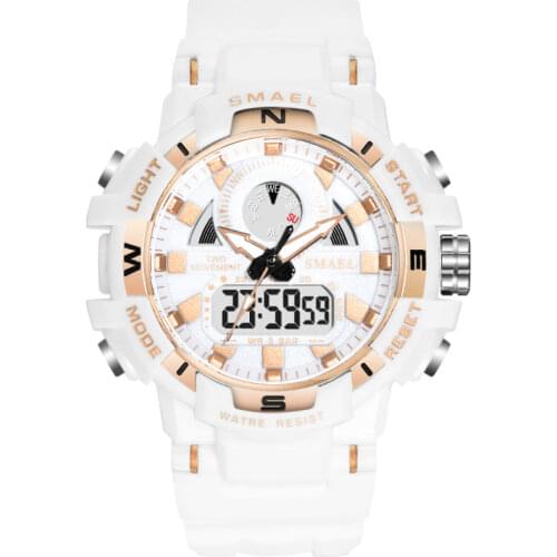 SMAEL Watches Fashion White Design Men Sports Watches Dual Display Analog Digital Quartz Wristwatches Men relogio masculino 1557