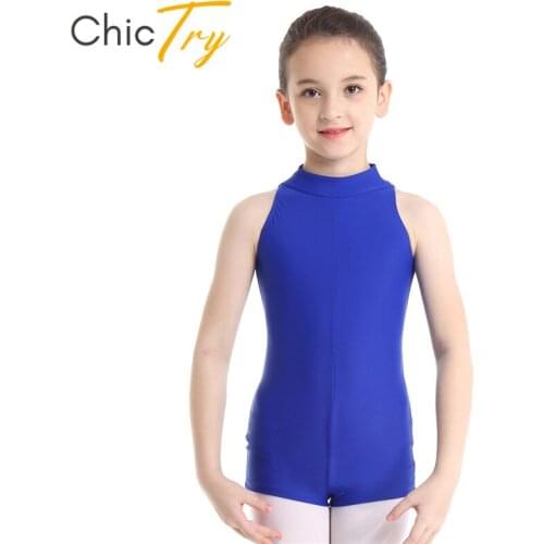 ChicTry Kids Sleeveless Zippered Back Ballet Leotard Girls Gymnastics Leotard Sports Bodysuit Children Solid Color Dance Wear