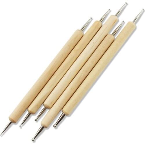 5pcs/bag Wood Dotting Pen 2 Way Use Nail Art Wooden Dot Pen Nails Painting DIY Manicure Picking Needles Decoration Art Tool Set