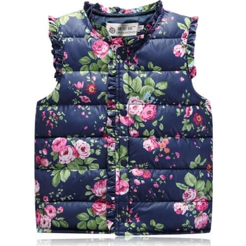 Children Girls Down Cotton Vest Clothes Kids Fashion Autumn Girls Vest Coat With Flower Winter Warm Princess Cotton Clothing
