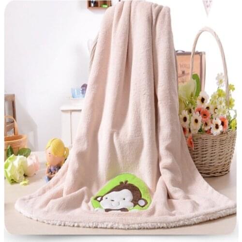 Baby Blankets Thicken Warm Double Layer Coral Fleece Cartoon Monkey Infant Swaddle Bebe Envelope Newborn Baby Bedding Blanket