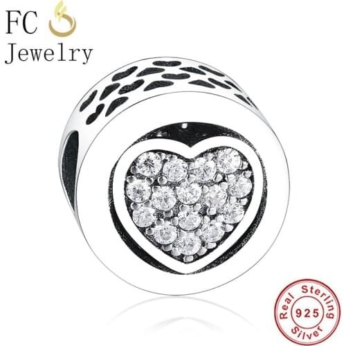 FC Jewelry Fit Original Brand Charm Bracelet 925 Stering Silver Round Heart Mix Zircon Bead For Making Women Valentine Berloque