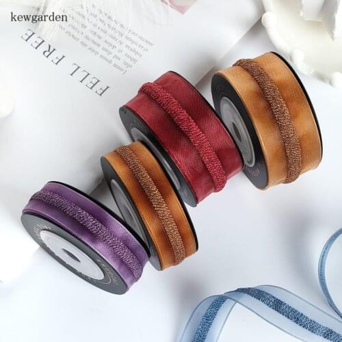 Kewgarden Sandwich Lace Gauze Satin Voile Ribbons DIY Brooch Bowknot 1" 1.5" 5/8" 15 25 38mm Handmade Tape Packing Riband 5Y