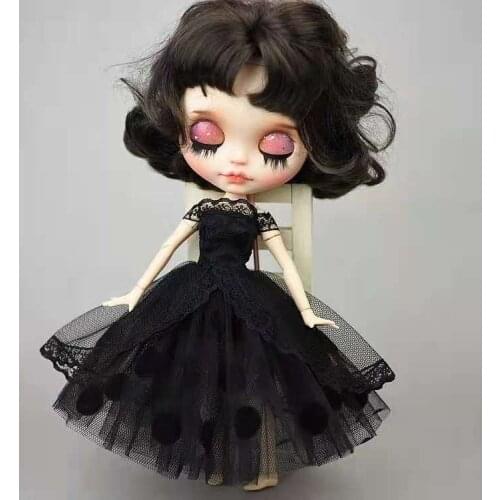 Classic 11.5" Doll Dress for Blythe Doll Clothes Black Dotted Polka Lace Tutu Outfit For Blythe Clothes Gown 1/6 Accessories Toy