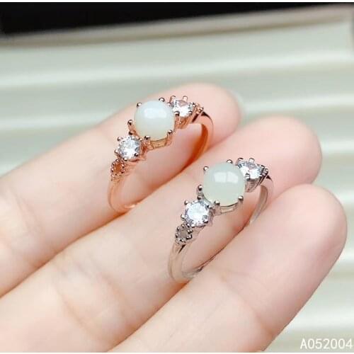 KJJEAXCMY fine jewelry 925 sterling silver inlaid natural white jade new Female ring beautiful Support Detection