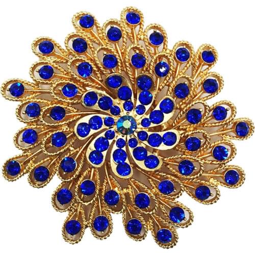 Royal Blue Brooches Crystal Flower Brooch Accessories BA016