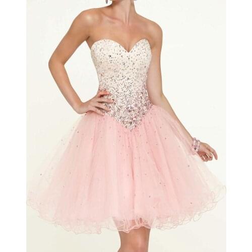 Short Prom Dresses 2019 pink sweetheart crystal vestidos de gala sleeveless cheap prom dress party gown Evening dress